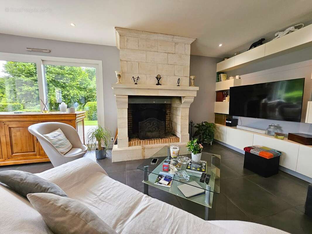 salon cheminée ouverte - Maison à DEAUVILLE