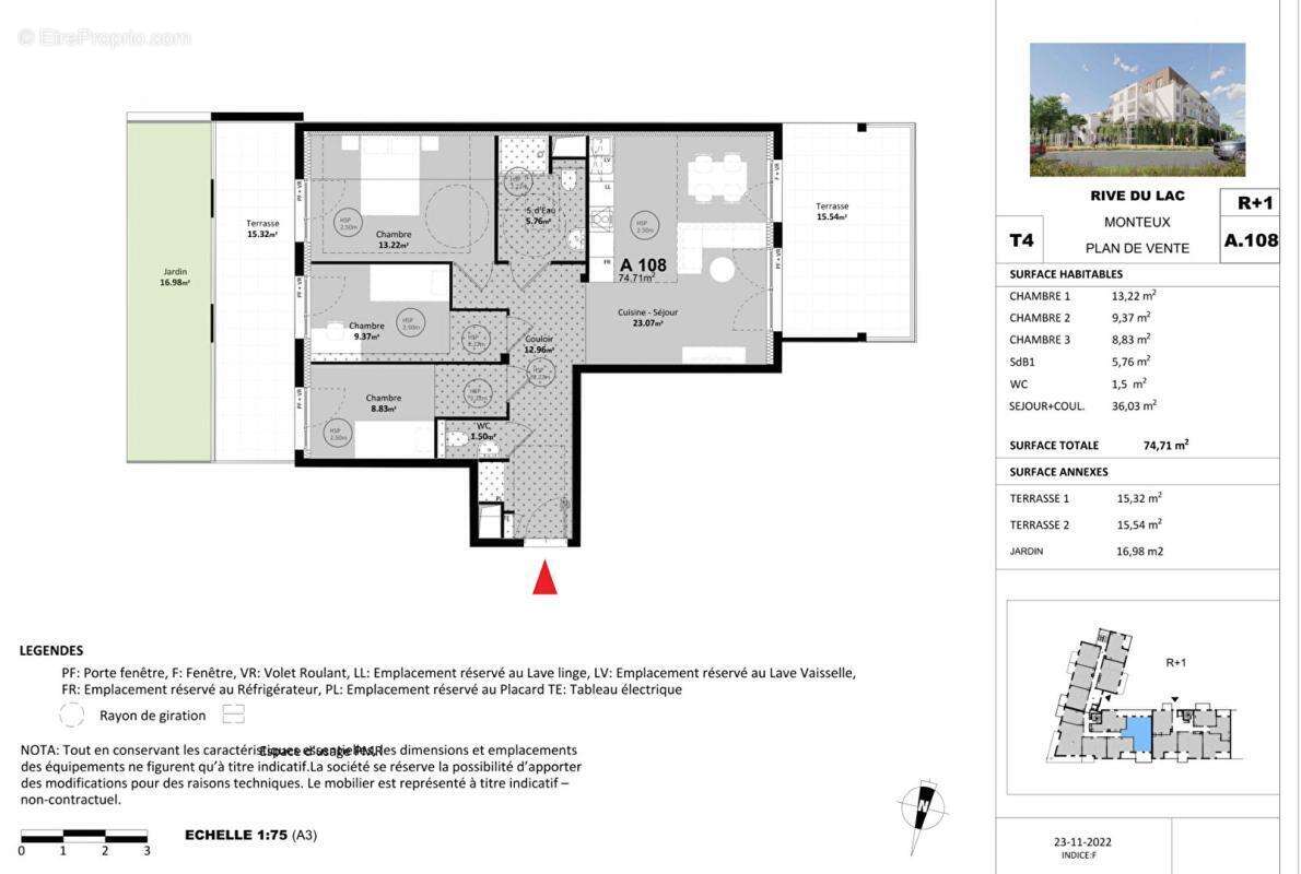APPARTEMENT T3- 74,71 m² Idéalement situé: 242000  avec 2 terrasses et jardin , double  parkings. Très Grand confort MONTEUX (84 - photo 5