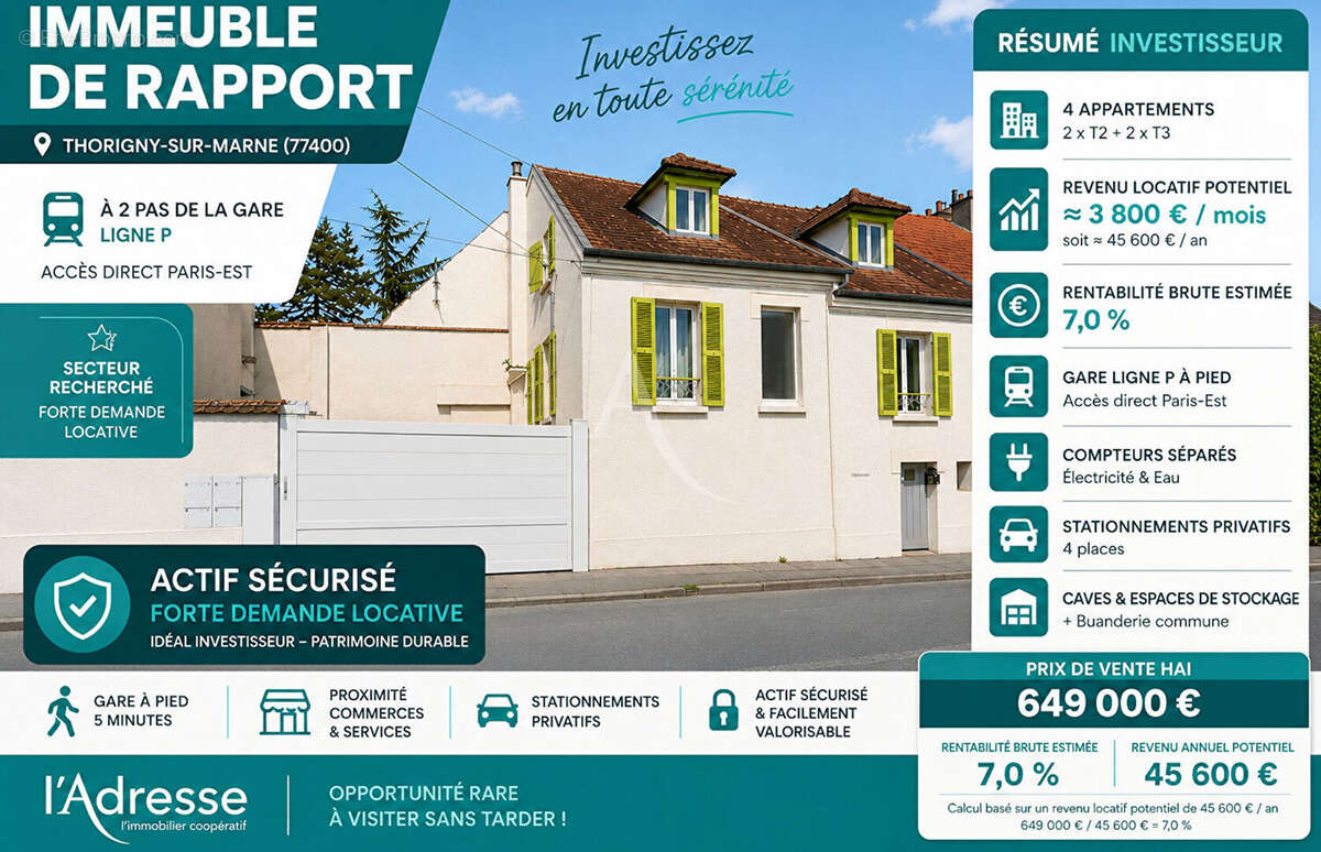 Immeuble de rapport Thorigny Sur Marne 10 pièce(s) - photo 2