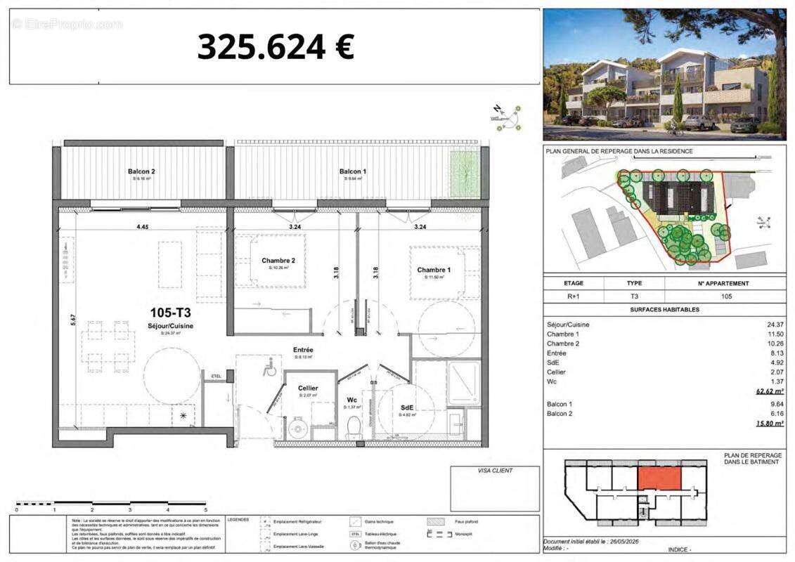Appartement  3 pièce(s) 62.62 m2 -2 BALCONS - photo 5