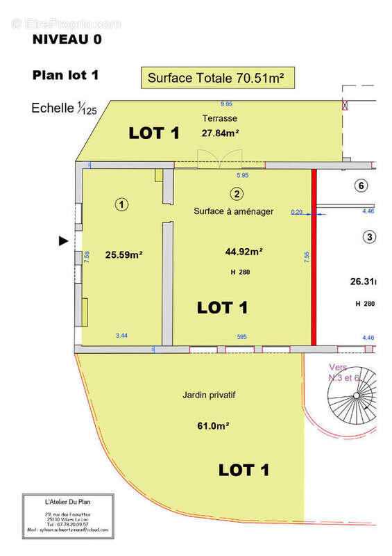 SURFACE BRUTE (LOT1) - A AMENAGER RDC 70 m² avec jardin et terrasse privatifs - photo 4