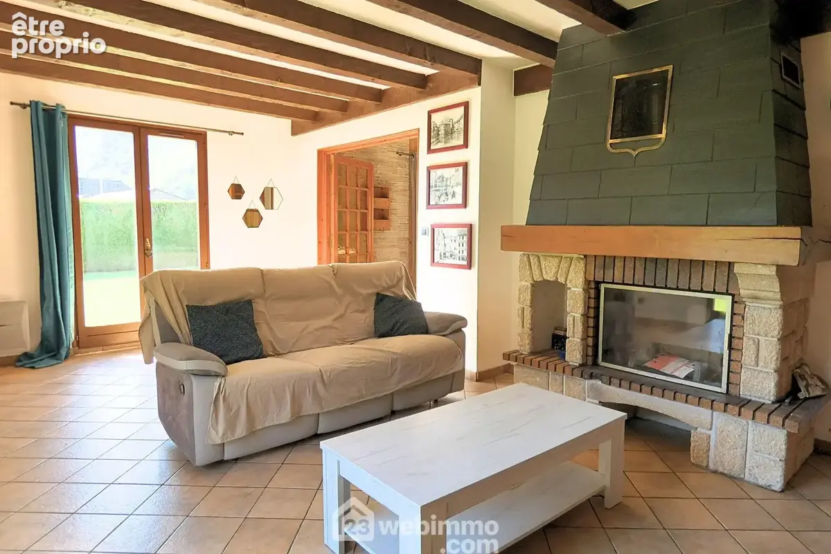 Et un espace salon confortable avec une cheminée