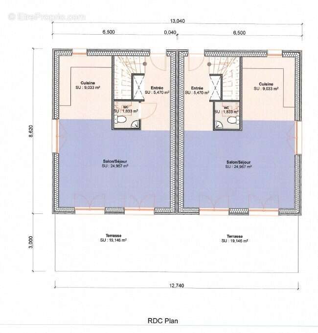 Plan RDC maison de droite - Maison à FRESSE-SUR-MOSELLE