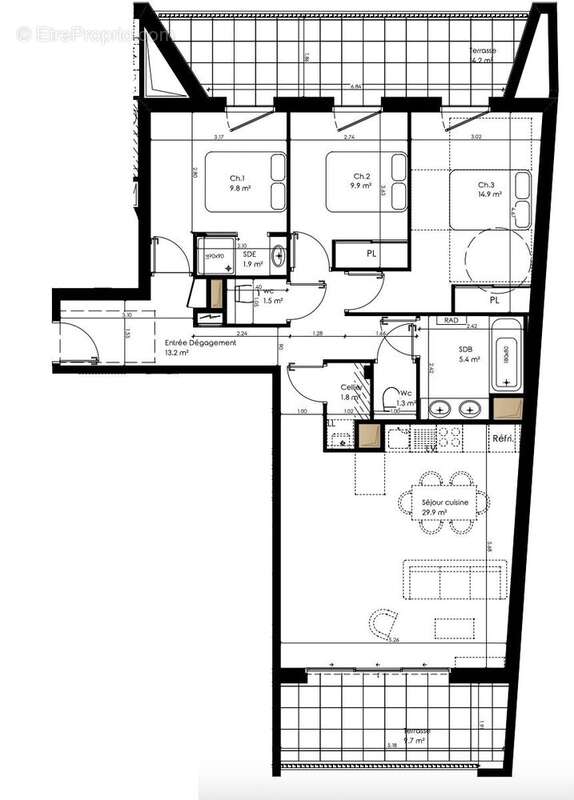 Appartement 90 m² à Pessac  - photo 7