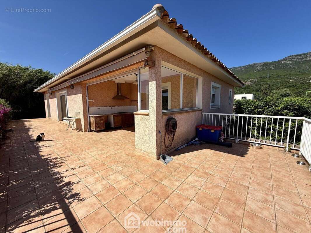 La grande terrasse exposée Est et sa cuisine d'été couverte - Maison à BORGO