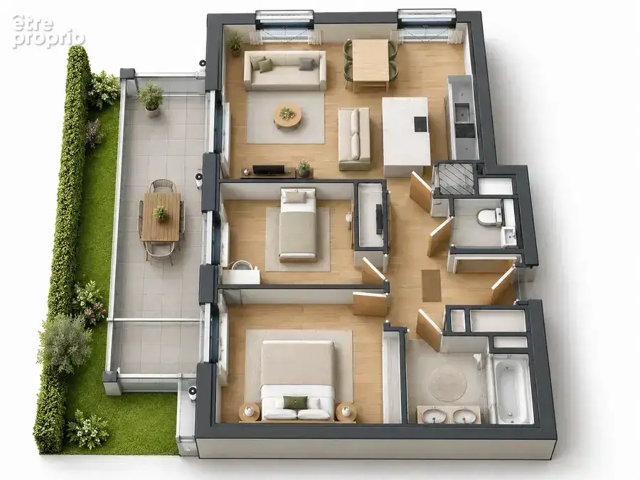  T3 neuf en rez-de-jardin, terrasse et jardin - photo 3