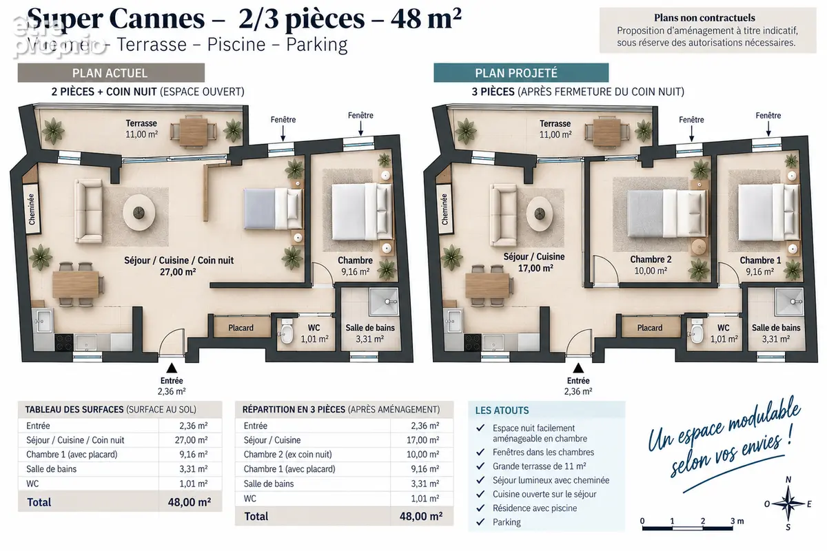 Super Cannes - 2P - 48 m² - Vue mer - Terrasse - Piscine - Parking - Potentiel 3P - photo 11