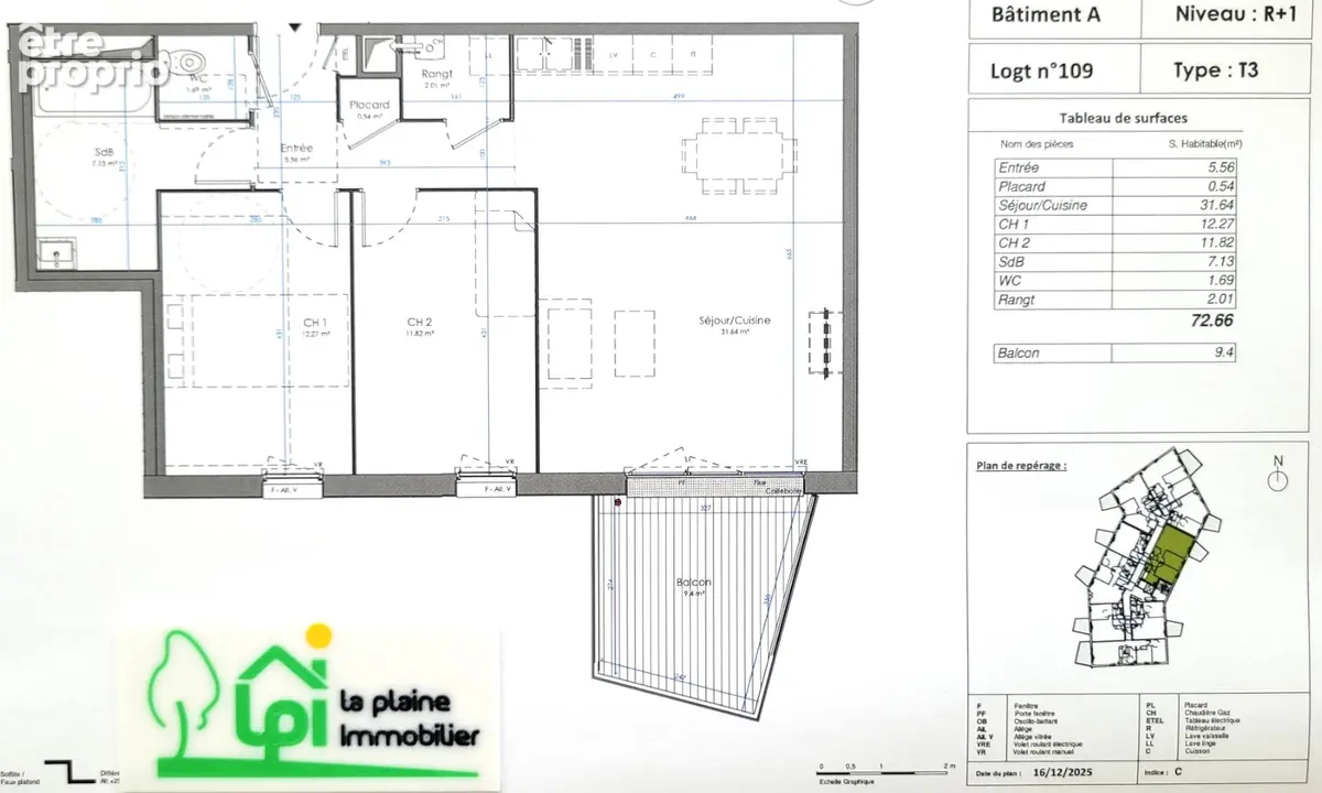Dans résidence de standing avec ascenseur, grand appartement T3 de 72,66m² avec terrasse de 9,40m² CAVE 2 stationnements sous-so - photo 2