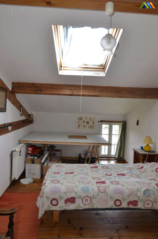 Second bedroom with rustic charm and useful mezzanine-style access in a character home.