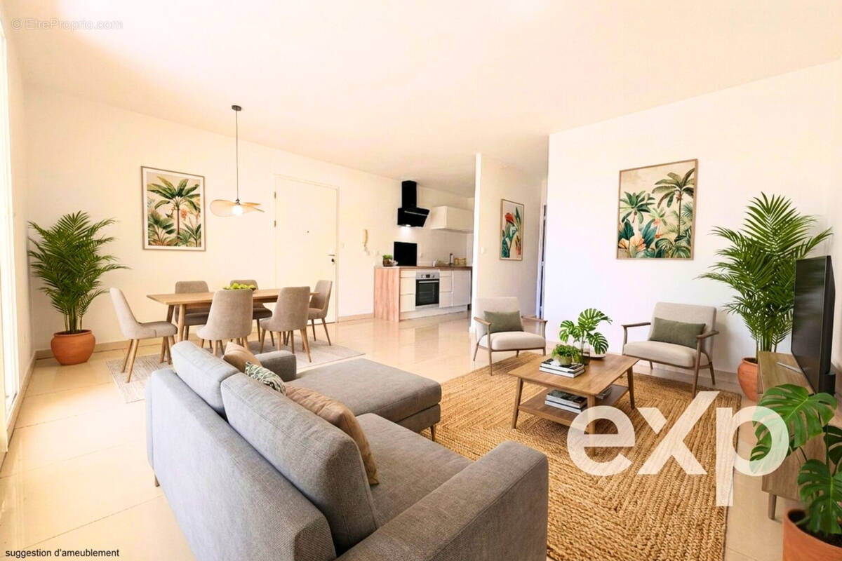 salle à manger / séjour / salon ouvert sur cuisine américaine - Appartement à SAINT-DENIS