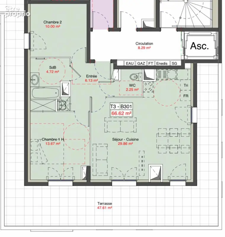 Appartement COUP DE COEUR Crépieux La Pape 3 pièces 66.62 m² - photo 9