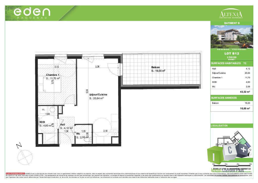 Plan de vente 2 pièces - B12 - Appartement à HAGUENAU