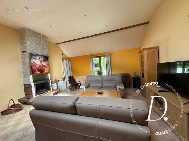 Salon avec accès terrasse et jardin. - Maison à CIVIERES