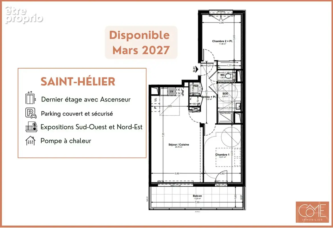 Type 3 dernier etage - 63m² - balcon 11m² et parking - ascenseur - expositions sud-ouest et nord-est - saint helier - 35 000 ren - photo 1