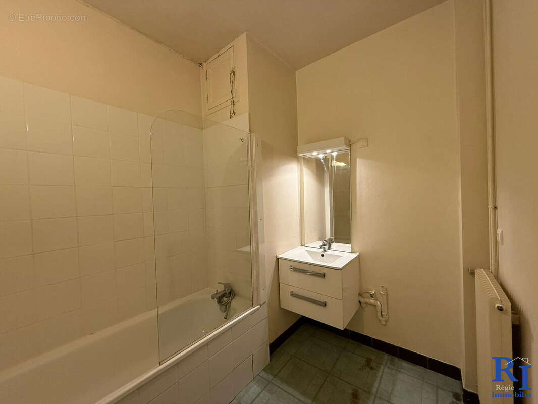 Salle de bain avec rangements et branchement Lave-linge - Appartement à GRENOBLE