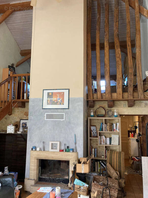 salon cheminée mezzanine - Maison à PRAYSSAC