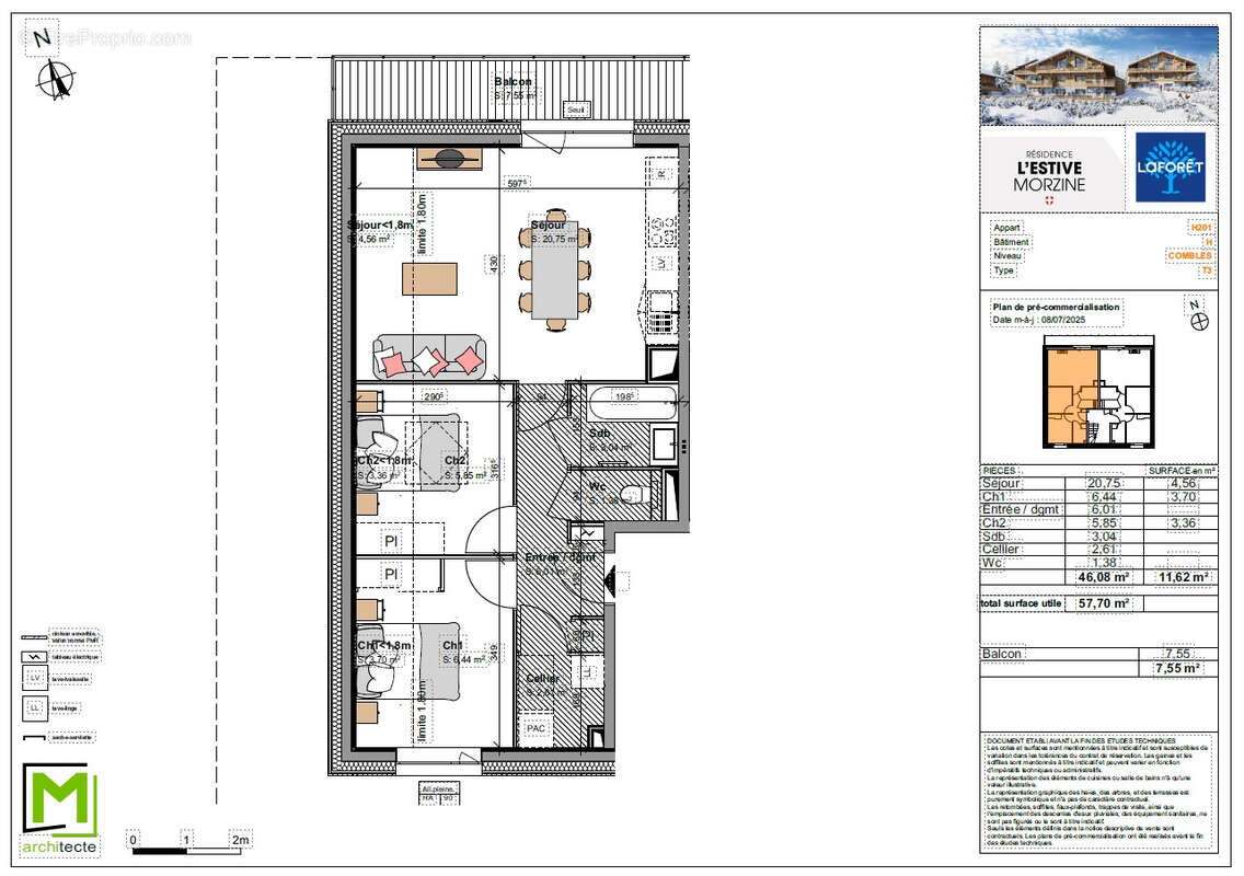 H201_Appartement 3 pièces 58m² avec Balcon  + Garage + Parking - photo 2