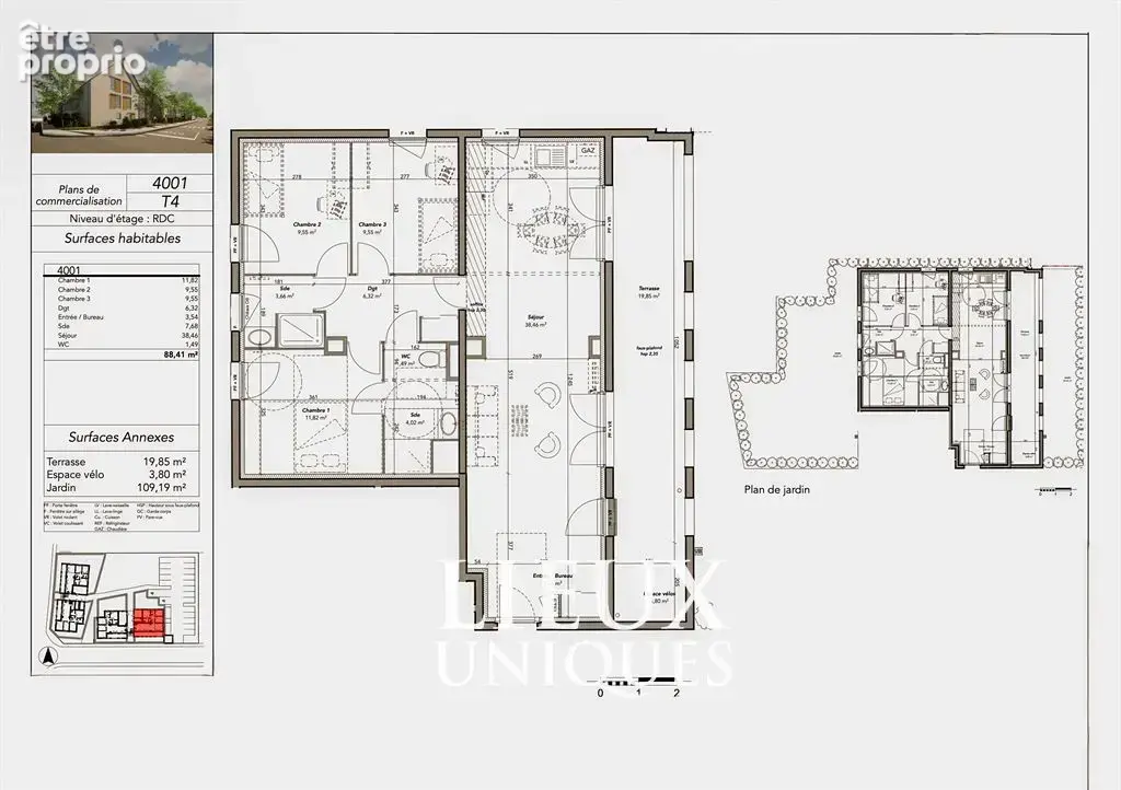 Lieux uniques ® propose grand appartement de rdc de 88.41 m² avec son jardin 109.19 m² tours nord - photo 4