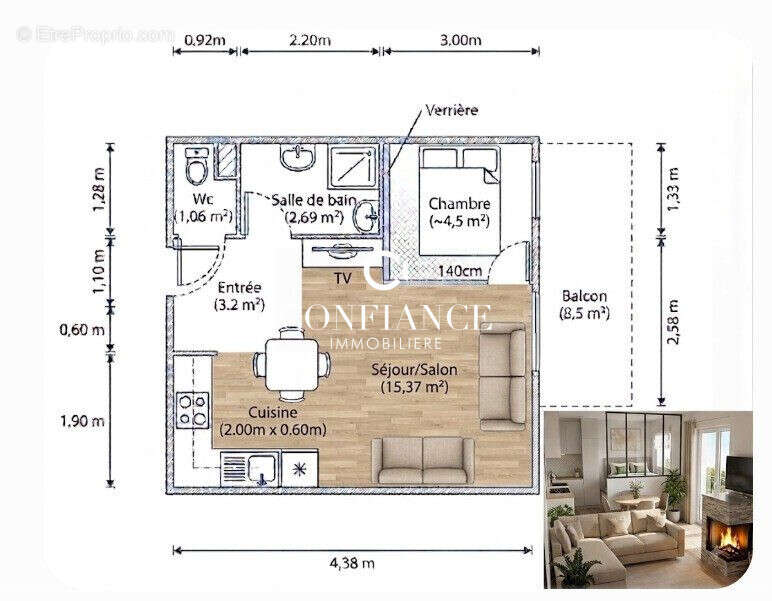 Appartement 25 m² à Saint-Etienne-De-Tinee  - photo 6