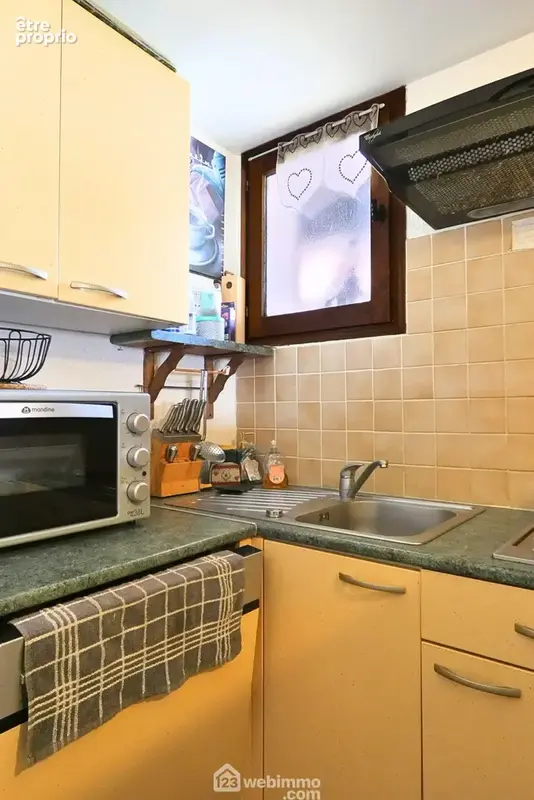 Celui-ci dispose d'un coin cuisine, ouverte sur la pièce à vivre.