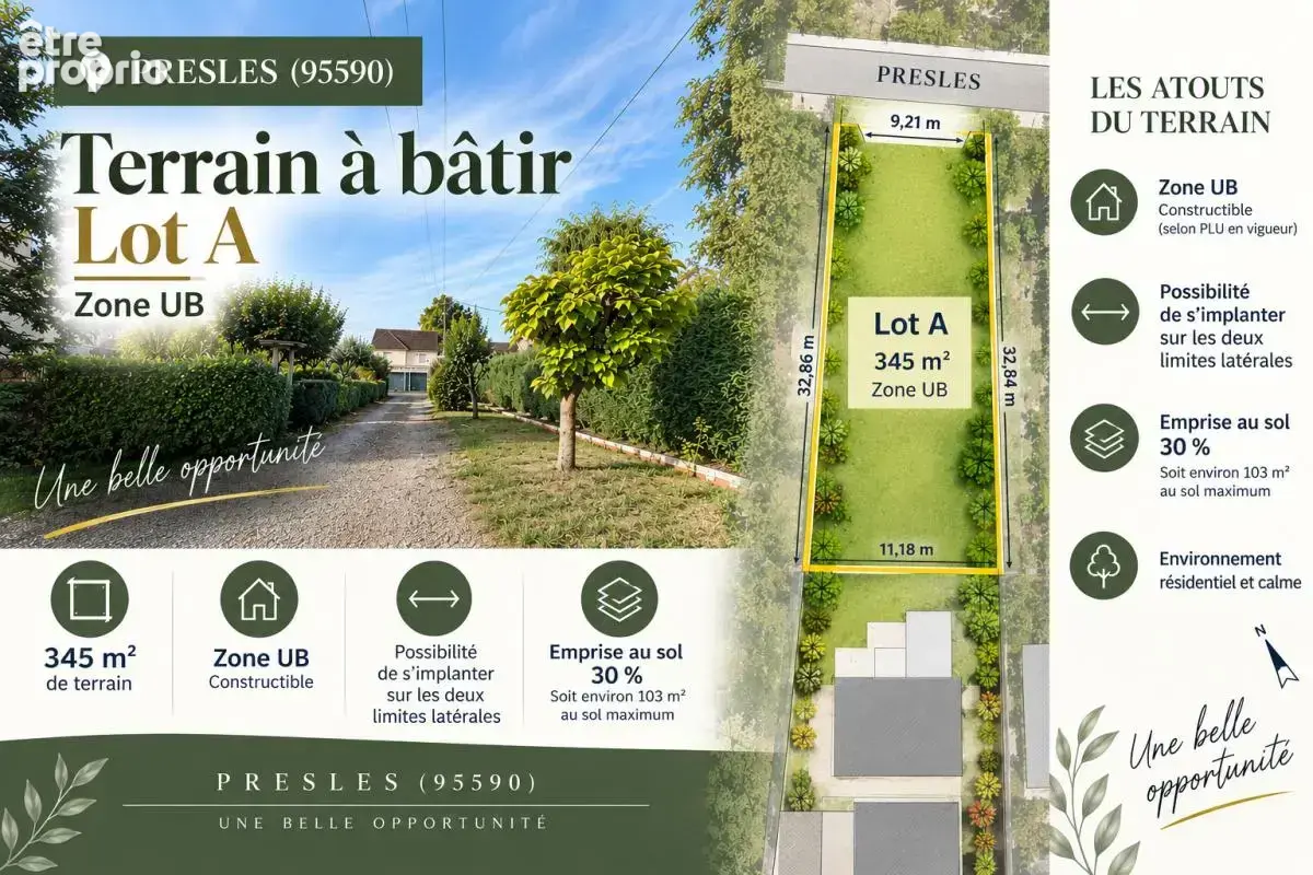 Photo Terrain à Presles au prix de 123 000€