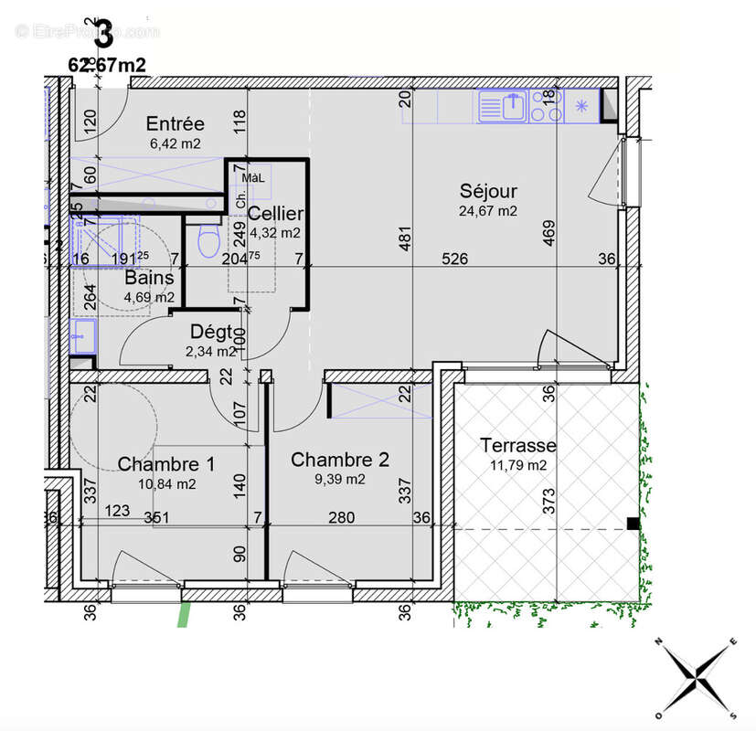 Yutz Aéroparc   T3 de 62,67 m2 avec terrasse et parking - photo 13