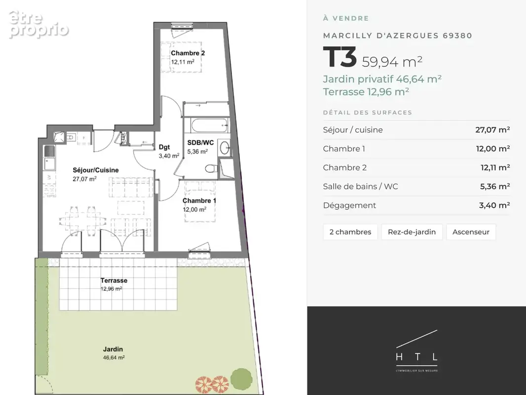 Appartement T3 avec jardin exposé sud à Marcilly-d'Azergues - photo 3